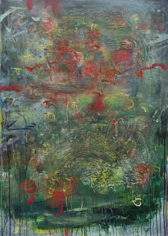 92 91 91 Jan Chaloupek (1958) Každé jitro plodí nové haiku olej, plátno, 2019, 100 x 140 cm, expresivní malba s výraznými barevnými akcenty je dílem autora, který je známý nejenom jako malíř, ale