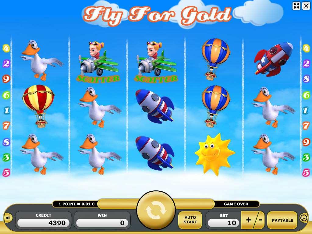 Fly For Gold Popis a pravidla Fly For Gold je hra se pěti kotouči. Zobrazený výsledek se skládá ze tří řad po pěti symbolech (každý kotouč zobrazuje tři symboly).
