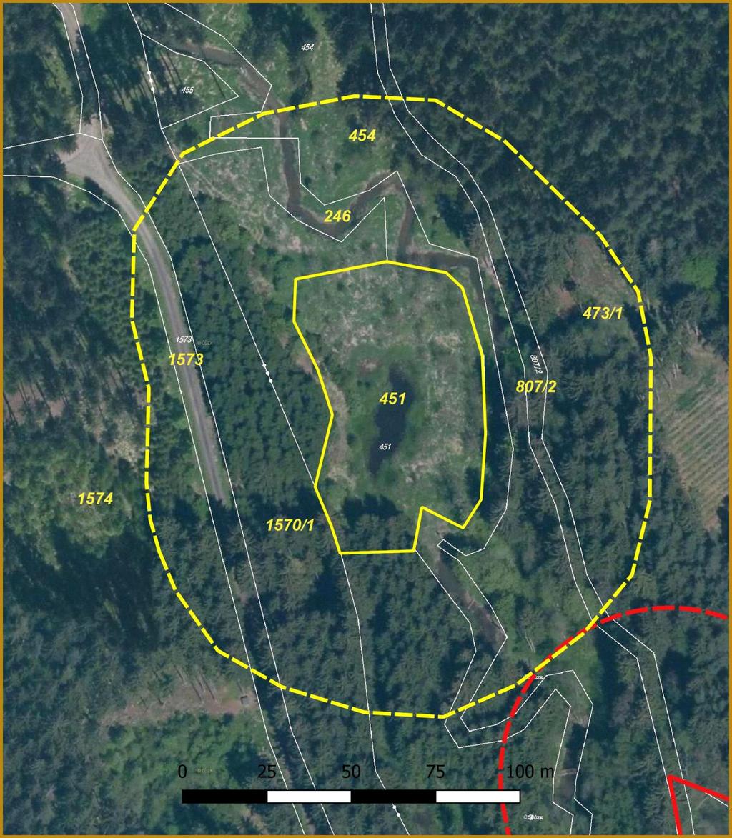 Příloha M2-b: Katastrální mapa se zákresem navrhovaného rozšíření ZCHÚ a jeho OP Legenda: