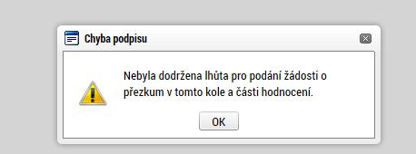 Po podepsání žádosti aplikace zobrazí informaci o provedeném podání žádosti o