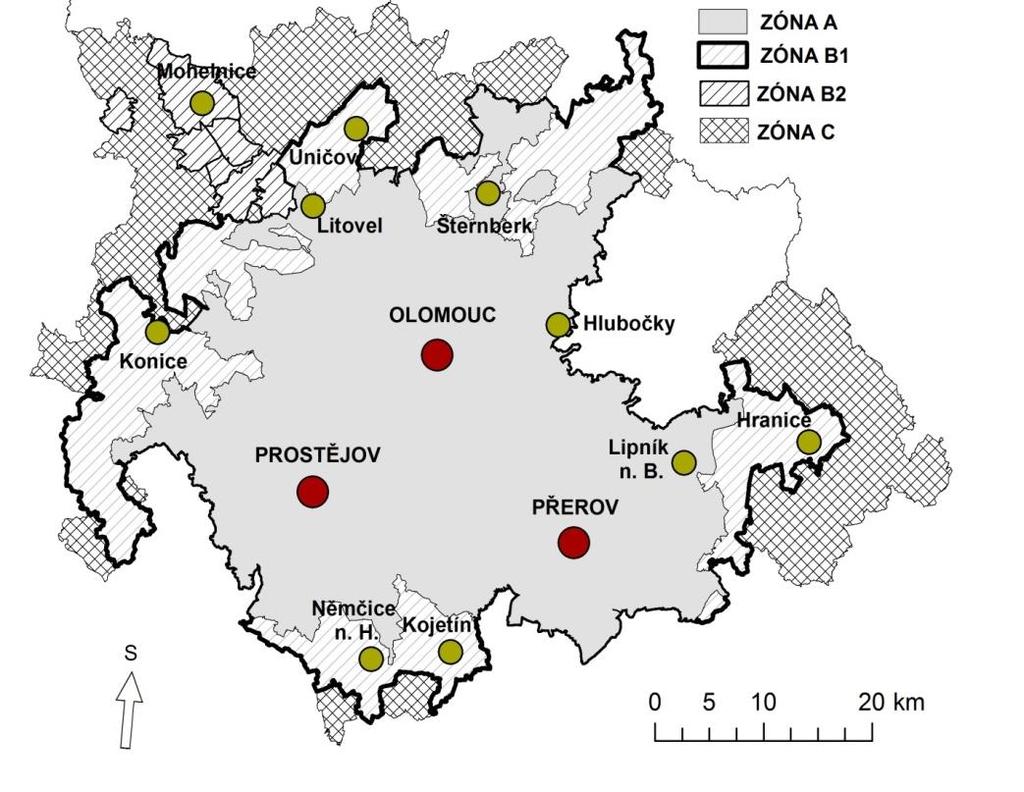 Olomouc, Přerov, Prostějov a dalšími 237 obcemi.
