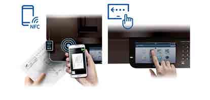 Tisk pouhým klepnutím díky technologii NFC Díky pokročilé technologii NFC.jednoduše tiskněte, skenujte nebo faxujte dokumenty z libovolného mobilního zařízení s podporou funkce NFC pouhým klepnutím.