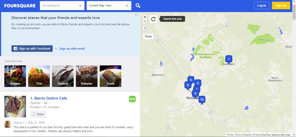 Kontextově dostupné služby Obr. 3. Ukázka aplikace Foursquare.