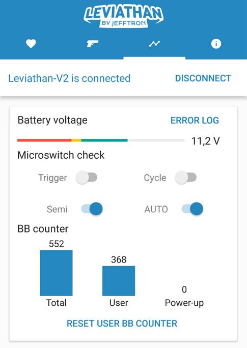 Error log: Zobrazuje chyby zaznamenané za životnost jednotky.