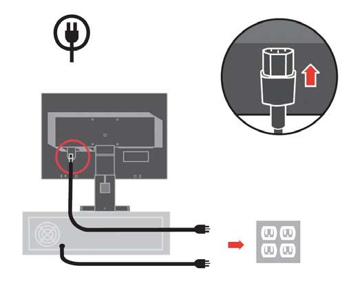 6. Připojte napájecí kabel monitoru a kabel počítače do uzemněných elektrických zásuvek.