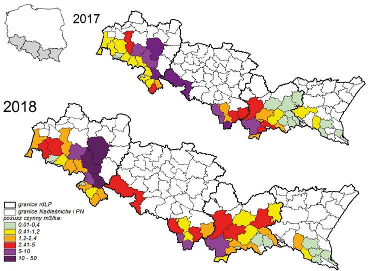 Zpravodaj ochrany lesa svazek 22/2019 być może w nieco mniejszym stopniu, w rejonie Beskidu Żywieckiego i Tatr.