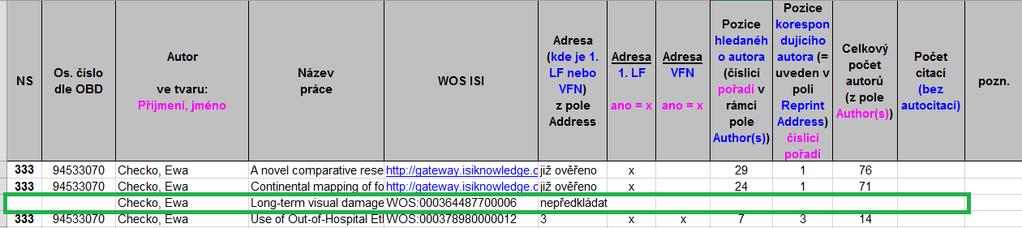 Tip pro pokročilé pro ušetření práce při následujícím roku sběru: 18 Pokud působíte nebo jste působili na více institucích nebo jste v rámci fakulty / VFN na více pracovištích a za Vaše pracoviště
