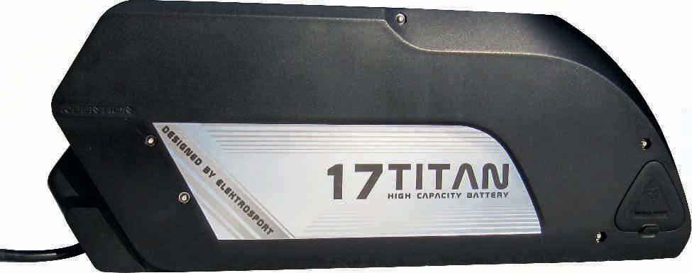 RÁMOVÁ BATERIE TITAN 17 V kombinaci se středovým motorem BAFANG, nebo SINUS je tato baterie řešením pro dlouhé výlety bez nabíjení během cesty.
