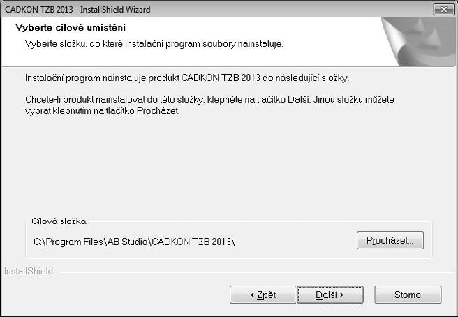 Máte-li instalován více než jeden produkt Autodesku, se kterým může fungovat CADKON TZB, objeví se během instalace dialogový panel Výběr AutoCADu pro instalaci, v