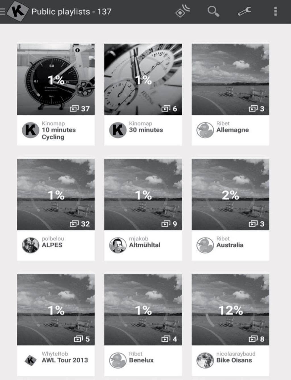 Playlisty Existuje také mnoho playlistů, které vytvořil Kinomap nebo samotní uživatelé Kinomapu.