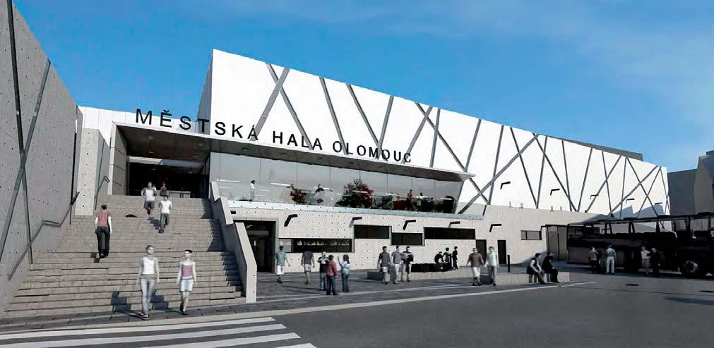 Plášť haly pojal autor návrhu Robert Štefka jako plochu se stopami pro bruslích. zimního stadionu, opravy by měly začít co nejdříve.