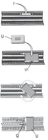 Aplikujte magnet (T) skrze boční drážku lišty na řetěz.