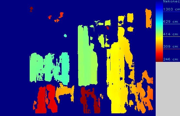 Obr. 13: Disparitní mapa BM (CPU) upravená, 256 tónu barev palety Color Jet Druhou fází je převedení šedotónové disparitní mapy na barevnou, pomocí barevné palety Color Jet.
