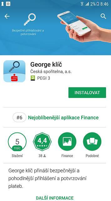 1. Co je to aplikace George klíč? Aplikace George klíč je bezpečnější a pohodlnější náhradou přihlašovacích a ověřovacích SMS.