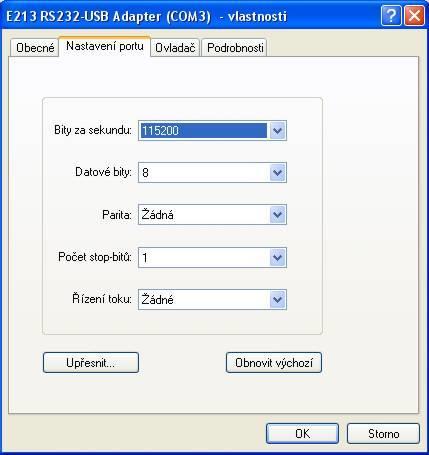 Stačí vybrat položku Systém z Ovládacích panelů, poté záložku Hardware a spustit Správce zařízení. Ve větvi s názvem Porty přibyl další COM s názvem E213 RS232-USB Adapter.