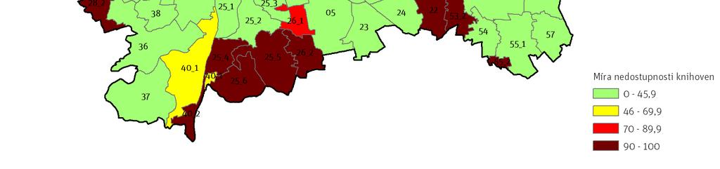 Celkově 38 BUC (31,6 %) vykazuje vyšší mírou nedostupnosti než je zjištěný průměr 31,5 % a celkově 35 BUC disponuje mírou nedostupnosti vyšší než 50 %.
