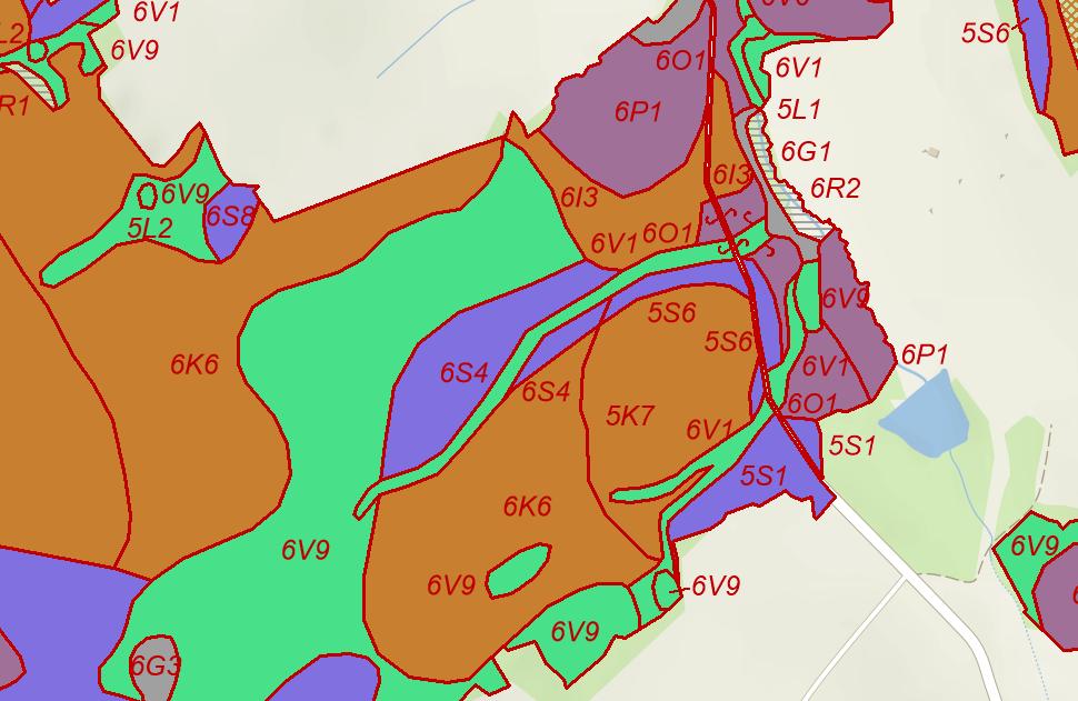 stanovištích kyselé až svěží půdní (edafické) kategorie se zastoupením souborů lesních typů (SLT) 5K, 5S, 6K, 6S, 6O, 6P, 6V. Podle lesního hospodářsjého plánu s platností od 1.
