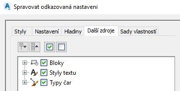 Pomocí rozšířených možností šablony reference můžete spravovat nastavení, styly, hladiny, další zdroje a dokonce i sady vlastností.