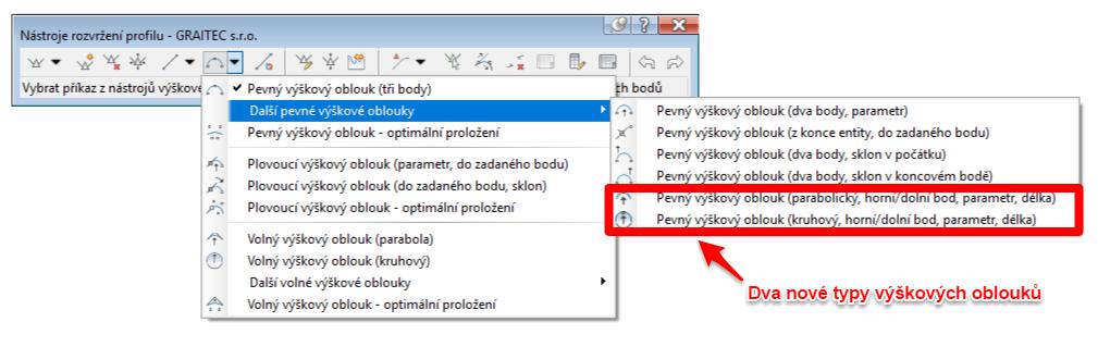 1. Dva nové typy pevných výškových oblouků do profilů K dispozici je nově parabolický nebo kruhový pevný výškový