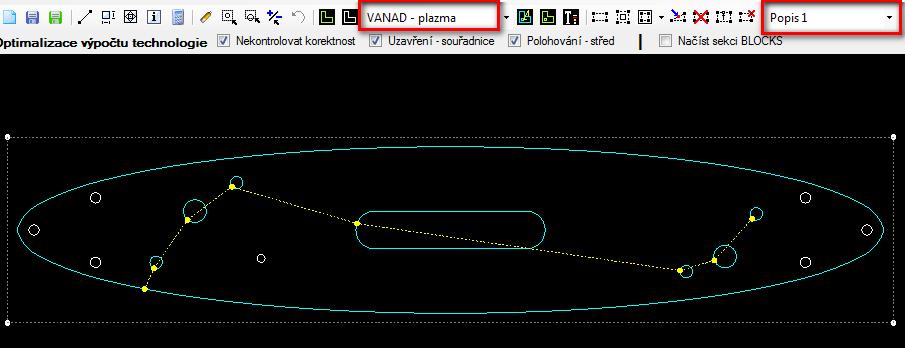 Ve výkresu se stroj s technologií Plazmové řezání volí stejně jako u jiných strojů a místo pojmu