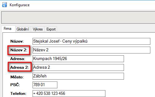 Verze 4.0.9 Doplnění adresy u firmy Do Konfigurace na záložce Firma byly doplněny dvě nové položky: "Název 2" a "Adresa 2", tak aby bylo možné zadat další adresní údaje, např. adresu provozovny.
