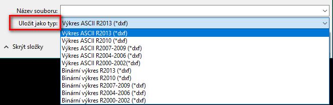 DXF soubory je možno načítat ve verzích AutoCad R10 až 2013.