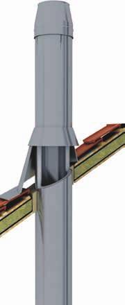 V případě potřeby lze seříznout podle sklonu střechy. Pro vnitřní průměry nerezových komínů 150, 180 a 200 mm.