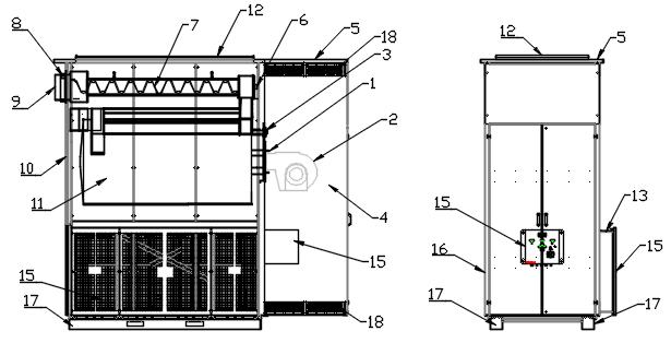 1.4 KONSTRUKČNÍ DETAILY IH/AR 40-1000 (VENKOVNÍ INSTALACE) 14 1. Hořáková příruba 10. Boční kryty s tepelnou izolací 2. Hořák 11. Spalovací komora z pohliníkované oceli 3. Kontrolní průzor plamene 12.