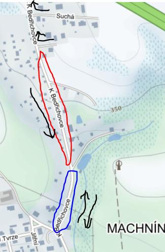 Bedřichovce osadit pouze značkou slepá ulice a nechat obousměrně průjezdnou (řešit propustek viz bod.1). Důvody navrženého řešení ideálně probrat na místním šetření s Osadním výborem. 5.