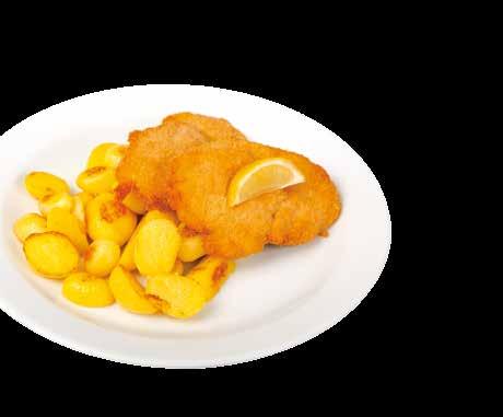 ) / Pork schnitzel with roasted potatoes DE Hähnchenschnitzel (2 Stck.