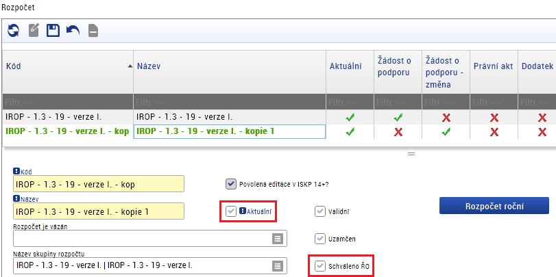 Pak už se rozpočet zobrazuje jako aktuální a automaticky se změní i záložka