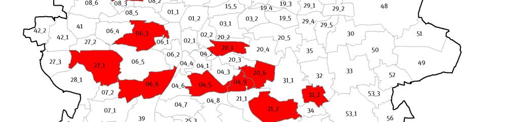 MAPA / 04 Ú Z EMÍ S NE JNIŽŠÍ Ú R OVNÍ SATURACE INFRASTRUKTURNÍ P OTŘEBY K U L TURNĚ K OMU NITNÍ HO C ENTRA (2018) Zdroj: IPR Praha Až na dvě výjimky (Praha 10 Vršovice, Praha 5 Košíře) můžeme BUC