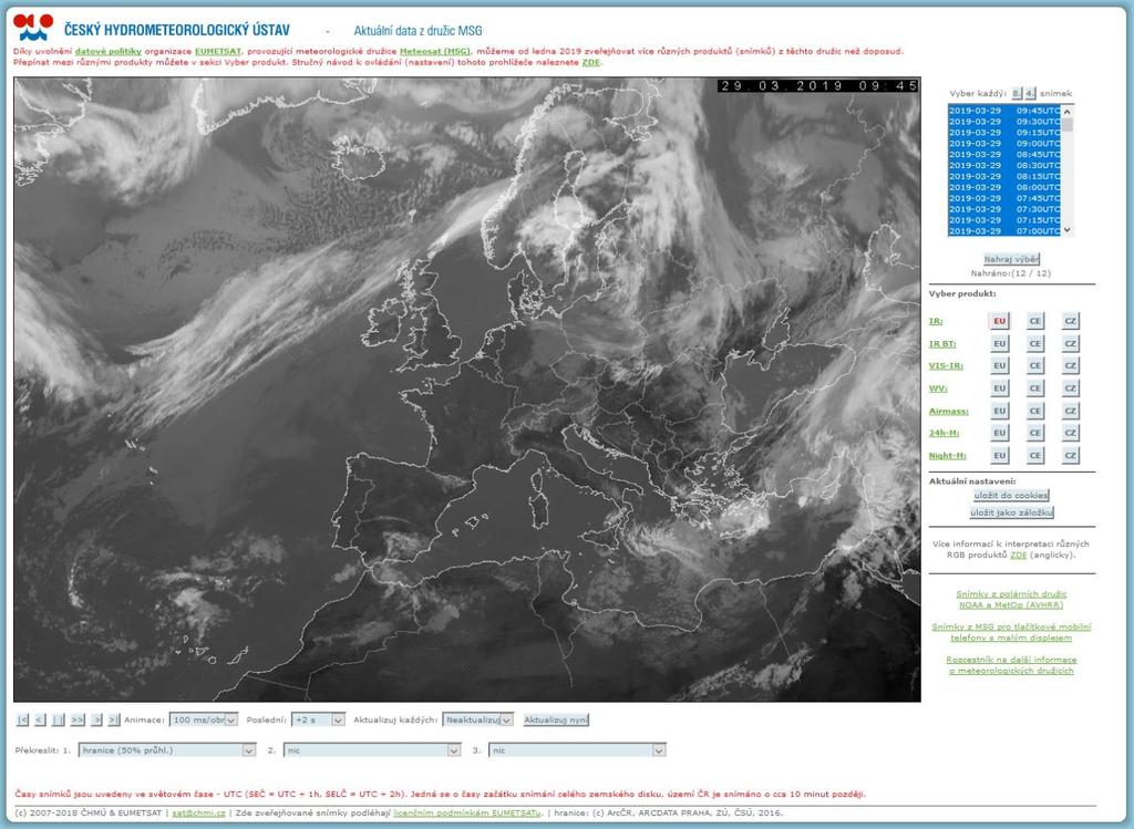 Volba typu produktu a geografické projekce.