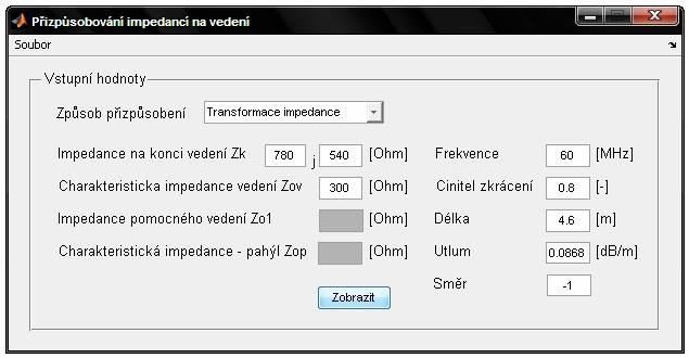 e zdroji je hodnota 1. Uvedený přílad pro transformaci impedance je uveden na obr. 4.