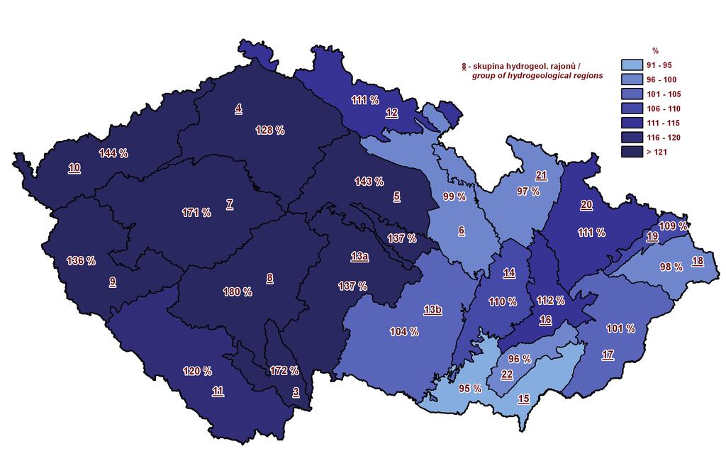 64 Mapa II.5 Výška základního odtoku v bilančních oblastech v roce 2013. Map II.5 Base flow in balance districts in 2013. Mapa II.6 Základní odtok v roce 2013 v procentech normálu 1981 2010.