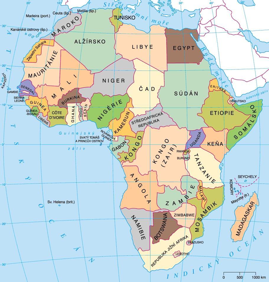 Poloha a rozloha počet obyvatel: 1 216 000 000 (2016) počet států: 48 na pevnině + 6 ostrovních Madagaskar, Mauricius, Seychely,