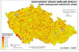 vyšší hodnoty dostupnosti ve východní části ČR nejhůře dostupné: vnější a vnitřní periferie,