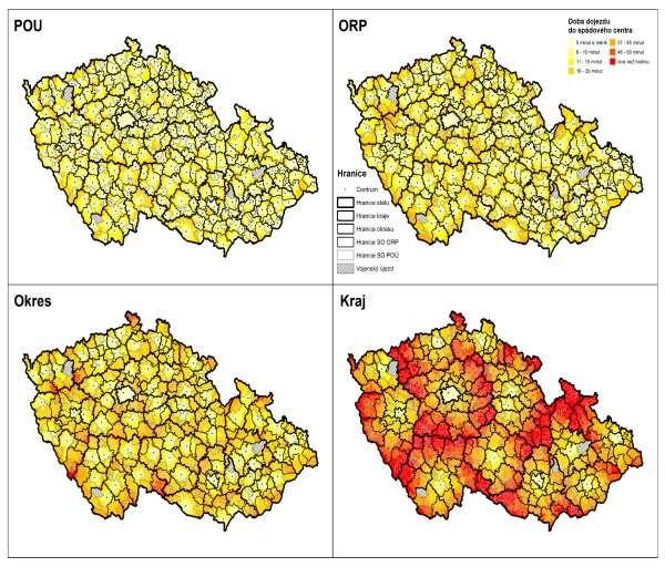 ANALÝZY DOSTUPNOSTI ÚŘADŮ VEŘEJNÉ SPRÁVY Dopravní dostupnost individuální dopravou neplatí, že pokud má obec špatnou dostupnost na jedné z úrovní, musí mít špatnou dostupnost na zbylých tří