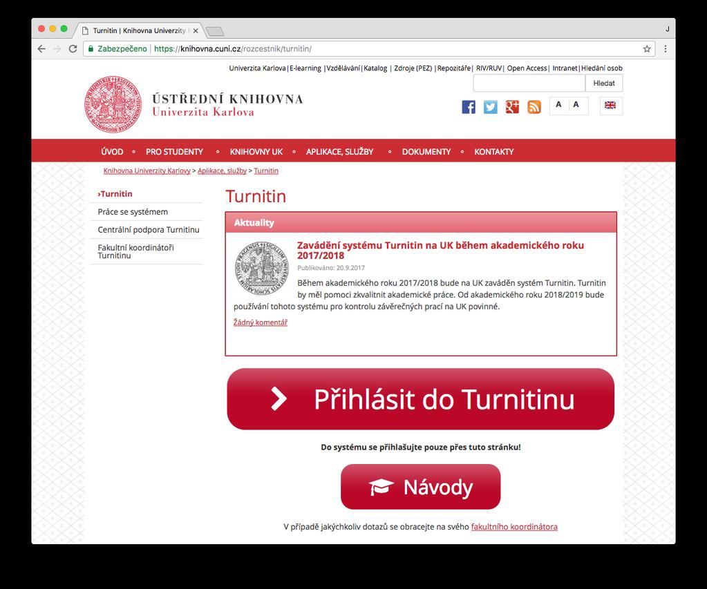 Do webového prohlížeče zadejte adresu turnitin.