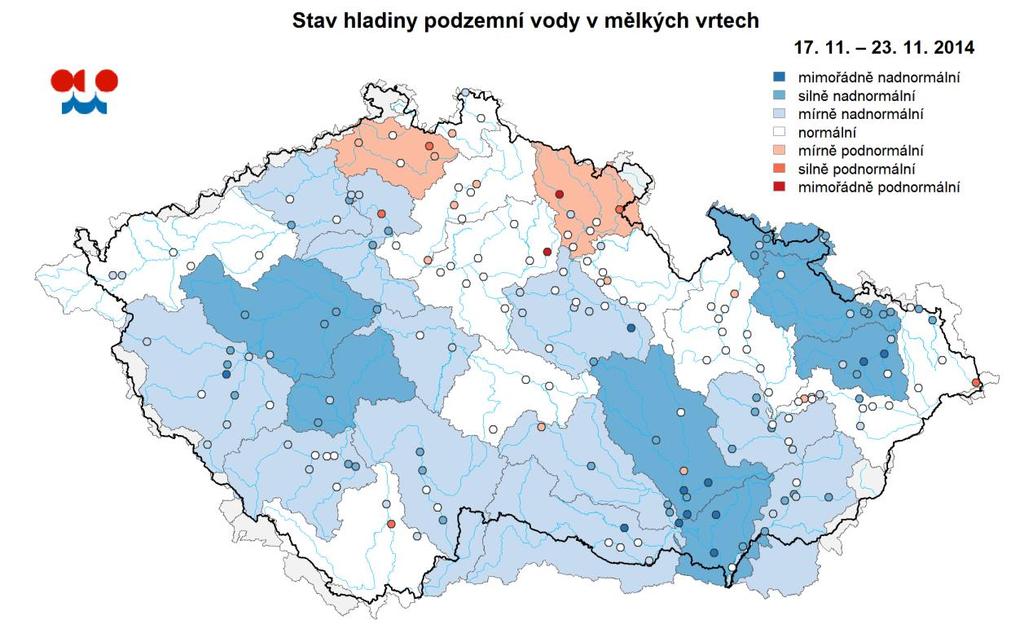 E. Podzemní vody Stav podzemních vod je hodnocen podle pravděpodobnosti překročení hladiny ve vrtu v příslušném kalendářním měsíci.