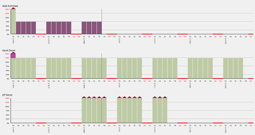 Kdo má jakou práci? Vytížení pracovní doby jednotlivými úkoly.