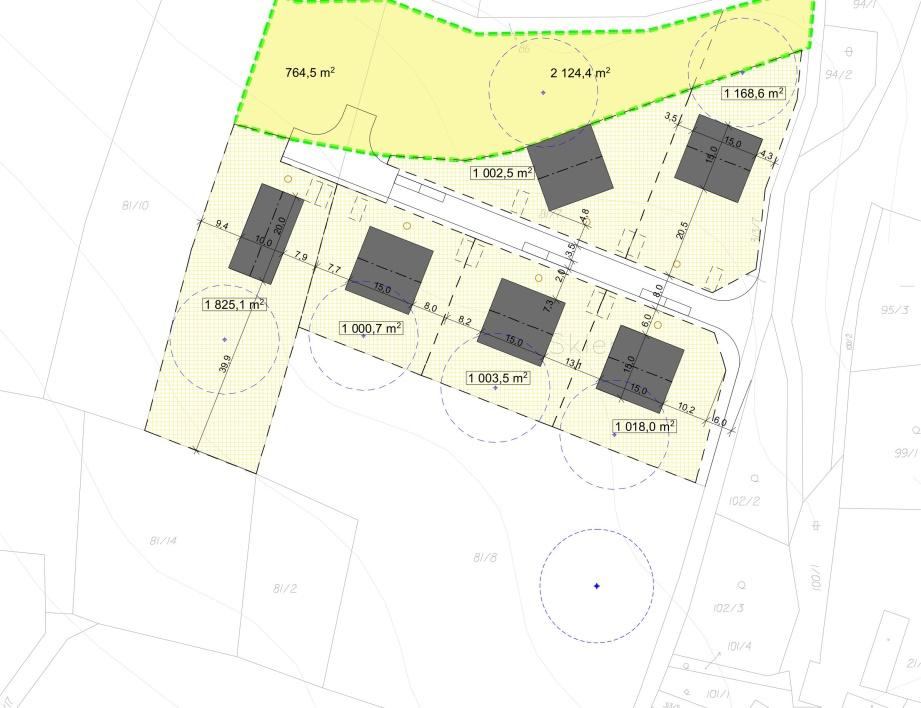 Obr. 2 Modelové rozmístění budoucích vodních zdrojů Pro případný společný vodní zdroj pro všechny plánované RD by bylo nutné odvrtat spíše 2 či více objektů.