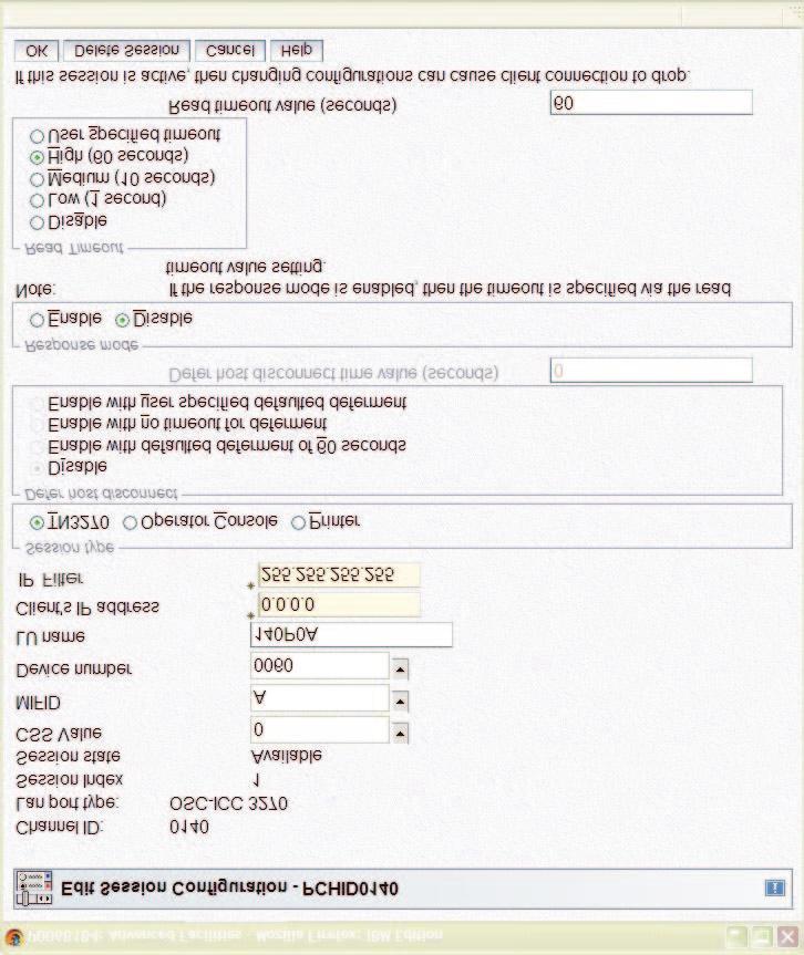 Figure 19. Edit session configuration panel Edit server configuration The Edit server configuration panel is used to edit the server configuration for a given OSC.