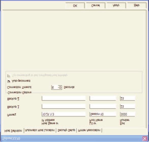 Figure 43. Telnet3270 screen Enter the Host name or IP Address. The values in Host Name or IP Address and Port Number were specified when defining the OSA-ICC server configuration.