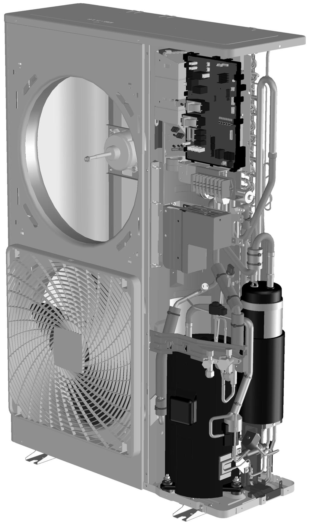 W 9 0 4 8 7 0 8 Wärmetauscher Lüftermotor Reaktorspule(n) 4 4-Wege-Ventil 5 Entstörfilter-Platine (nur für V-Modelle) 6 Wartungsplatine (nur für V-Modelle) 7 Drucksensor 8 Einspritzung per