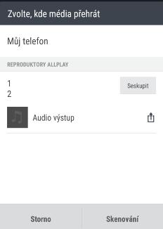 145 Bezdrátové sdílení Odesílání datových proudů hudby do reproduktorů, které podporují inteligentní mediální platformu Qualcomm AllPlay Než začnete, ujistěte se, zda jsou reproduktory připojené k
