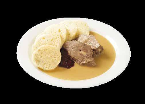 DE Lendenbraten mit Rahmsauce und böhmischen Knödeln, Preiselbeeren q