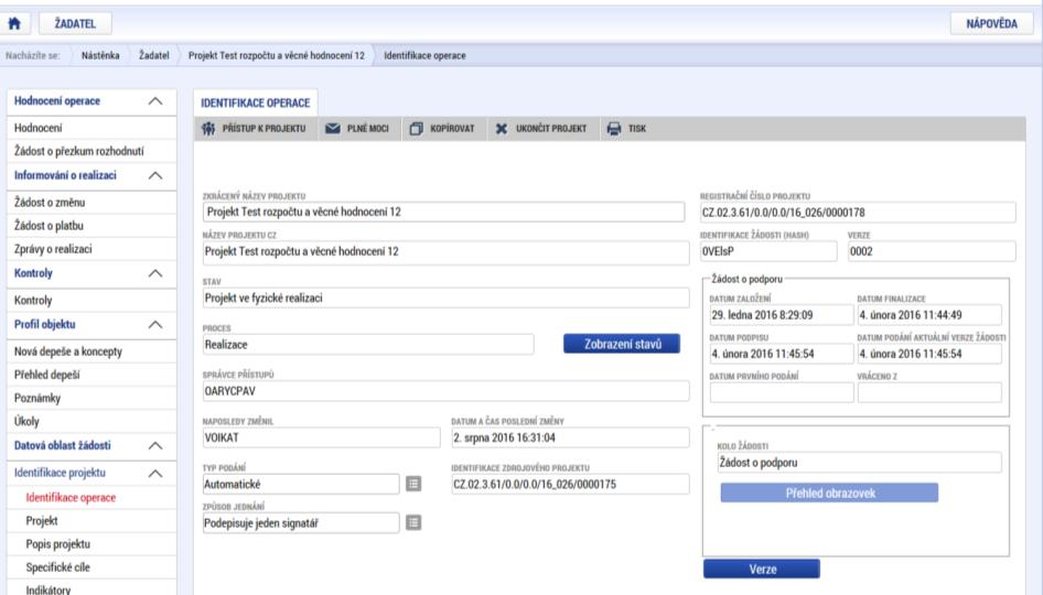 Na vybraném projektu uživatel vstoupí do modulu Informování o realizaci, kde si otevře záložku Zprávy o realizaci, viz obrázek.