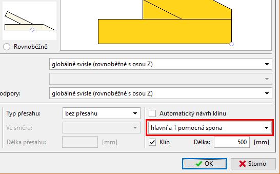 Volba počtu spon na klínu v okapovém detailu V okapovém detailu si lze nově zvolit počet spon, které slouží k uchycení klínu. Výchozí hodnota je automatický návrh, který program používal doposud.