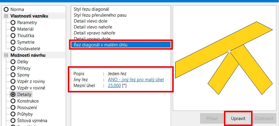 obsahuje diagonálu, která svírá s obvodovým prvkem malý úhel.
